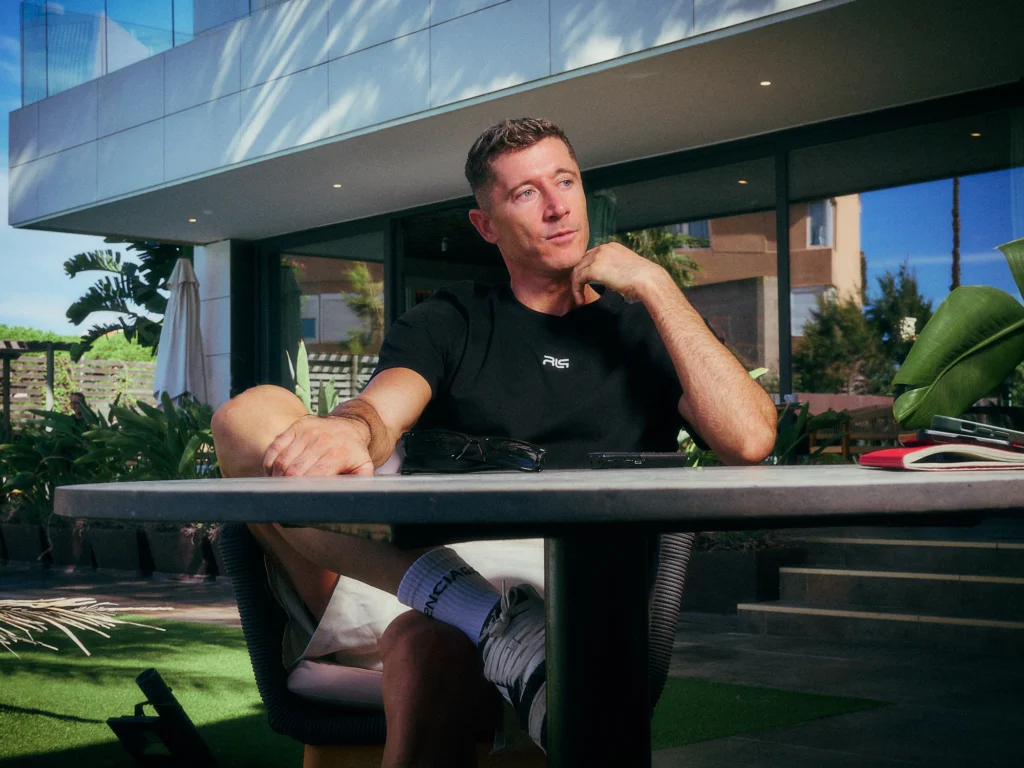 Robert Lewandowski at Playa Grande resort sat outside for The Times