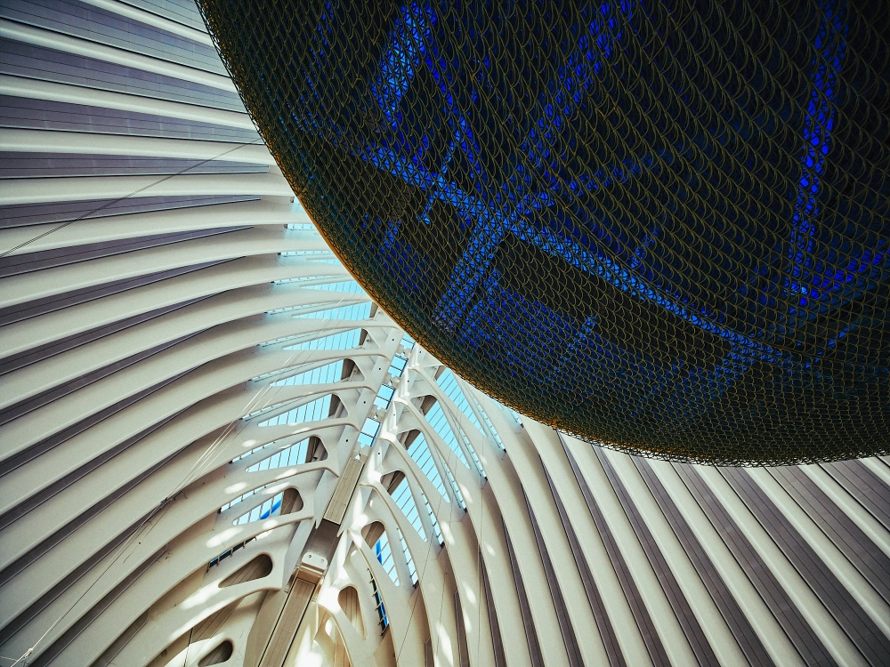 Futuristic white building at the City of Arts and Sciences in Valencia photographed with a wide-angle lens.