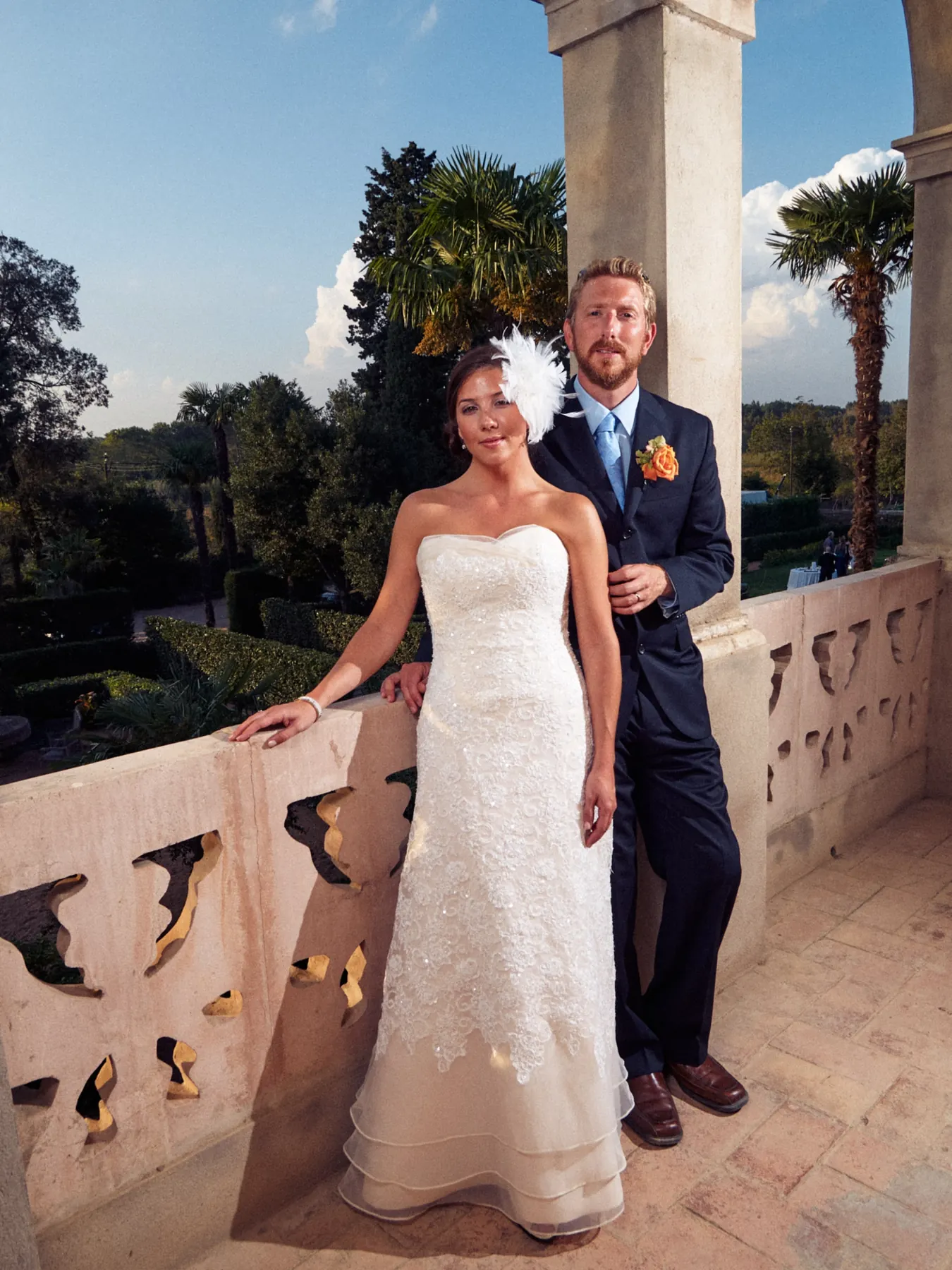 Newly married couple on the terrace at Can Tallada in Catalunya