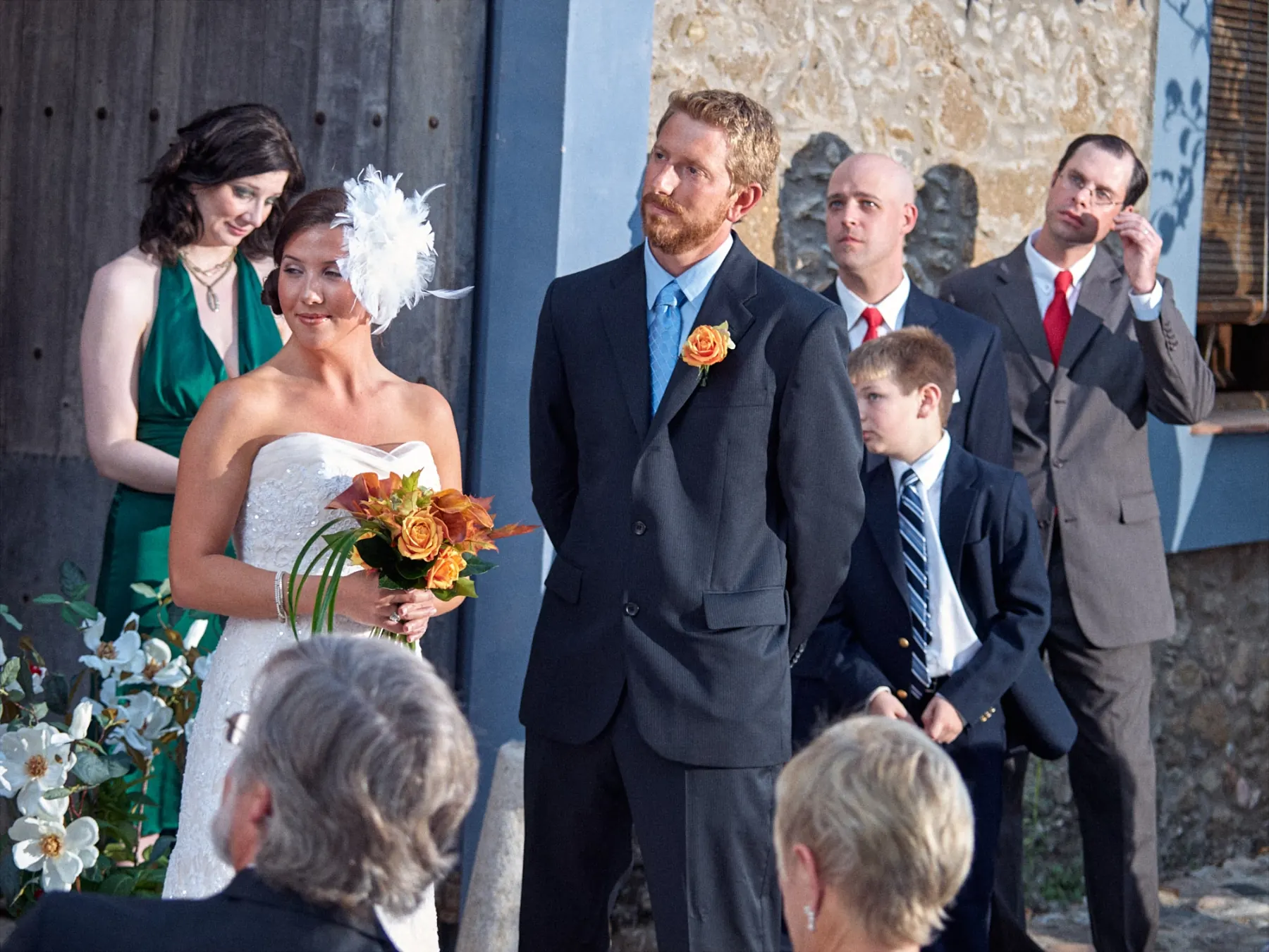Bride and groom with their wedding party at the Can Tallada ceremony