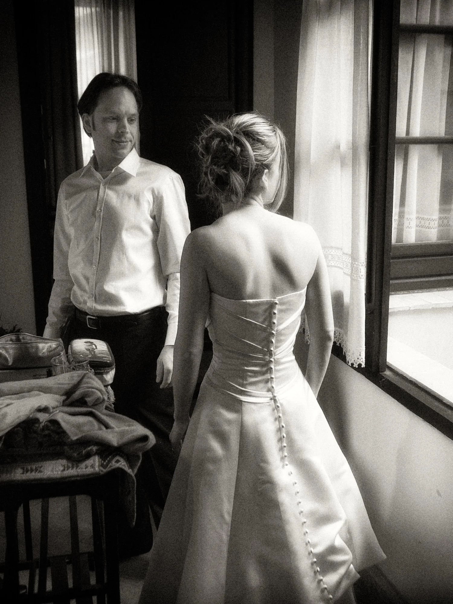 Drea & Brian Granada Wedding – Couple by the Window Drea and Brian together by a window before their Granada wedding ceremony