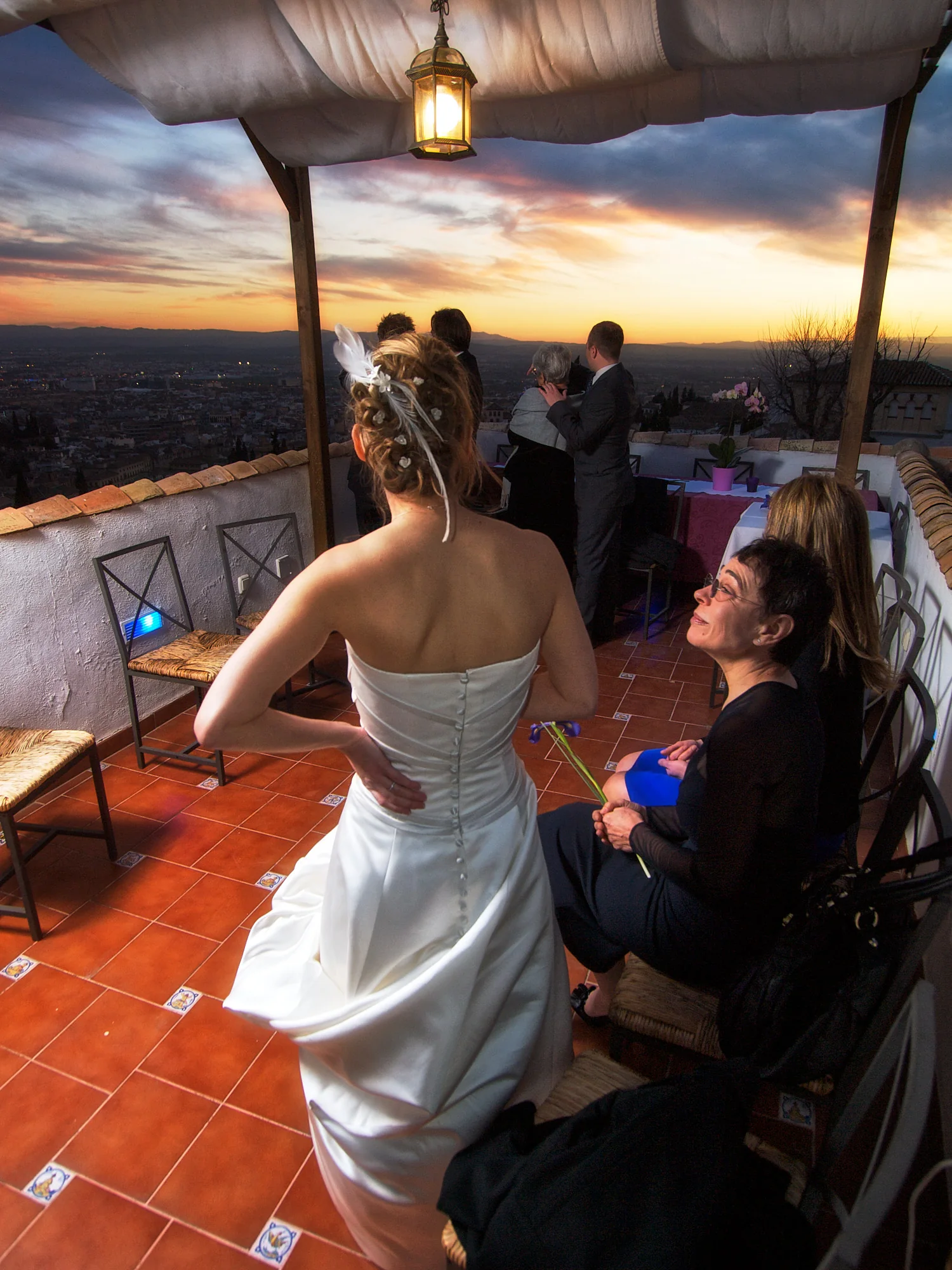 Drea & Brian Granada Wedding – Sunset Terrace Drea overlooking Granada from the wedding terrace at sunset