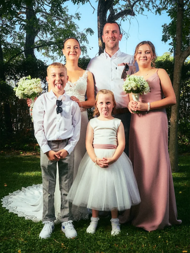 Jade with young wedding guests and bridesmaids during the Hotel Miramar celebration