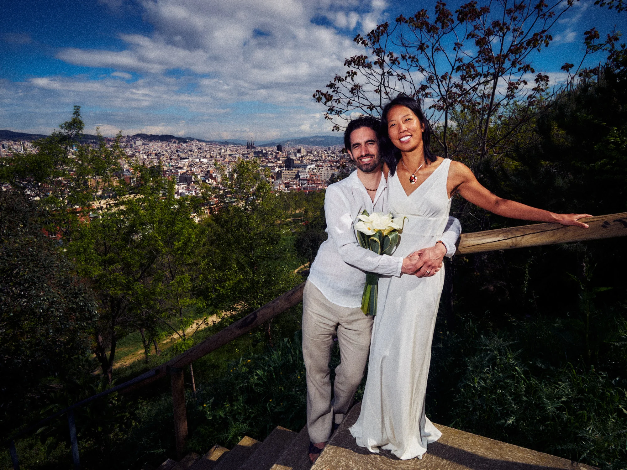 Rod and Vanessa overlooking Barcelona from Montjuïc after their vow exchange